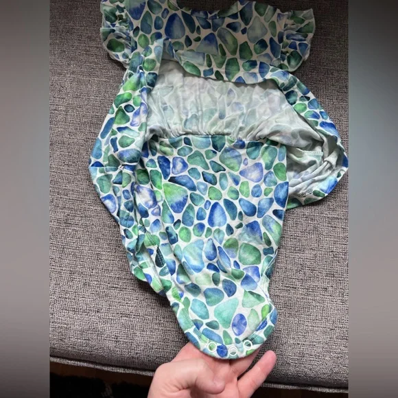 Little Crown & Capes Seaglass Baby Flutter Dress, 6-12M, Bamboo - Picture 4 of 6